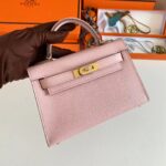 Hermes Women Mini Kelly 20 Bag Epsom Leather Gold Hardware-Pink – Image 3
