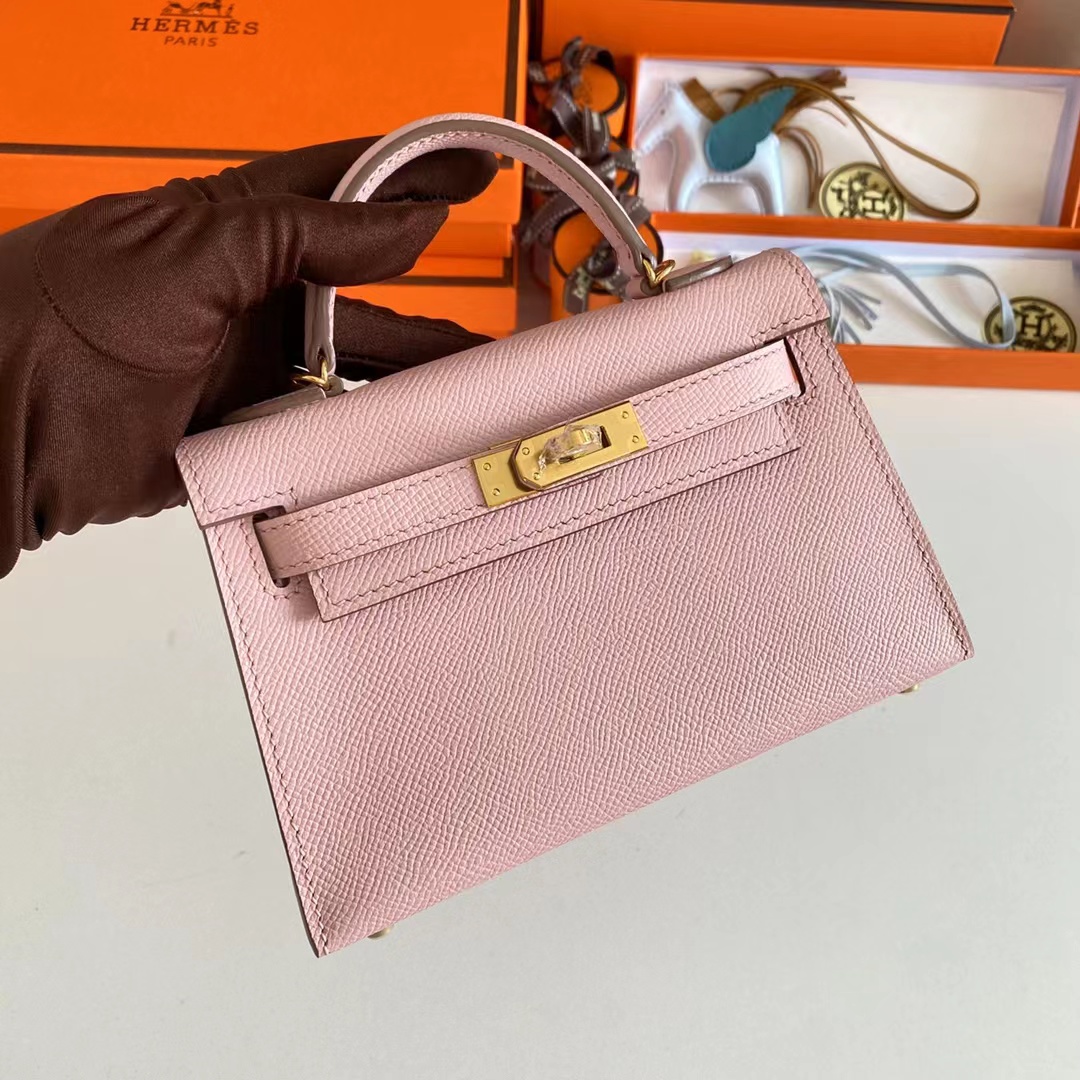Hermes Women Mini Kelly 20 Bag Epsom Leather Gold Hardware-Pink (6)