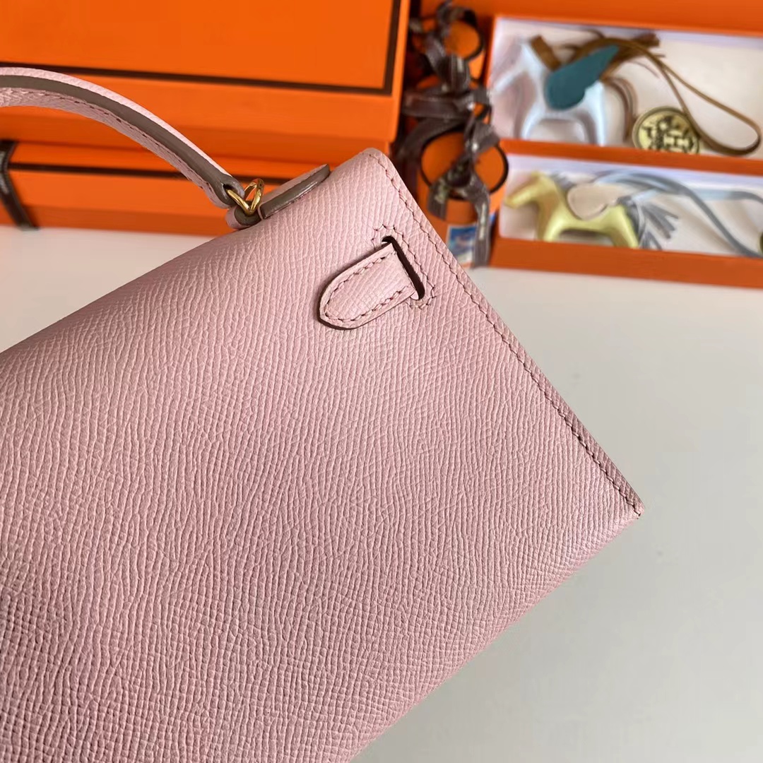Hermes Women Mini Kelly 20 Bag Epsom Leather Gold Hardware-Pink (7)