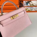 Hermes Women Mini Kelly 20 Bag Epsom Leather Gold Hardware-Pink – Image 6