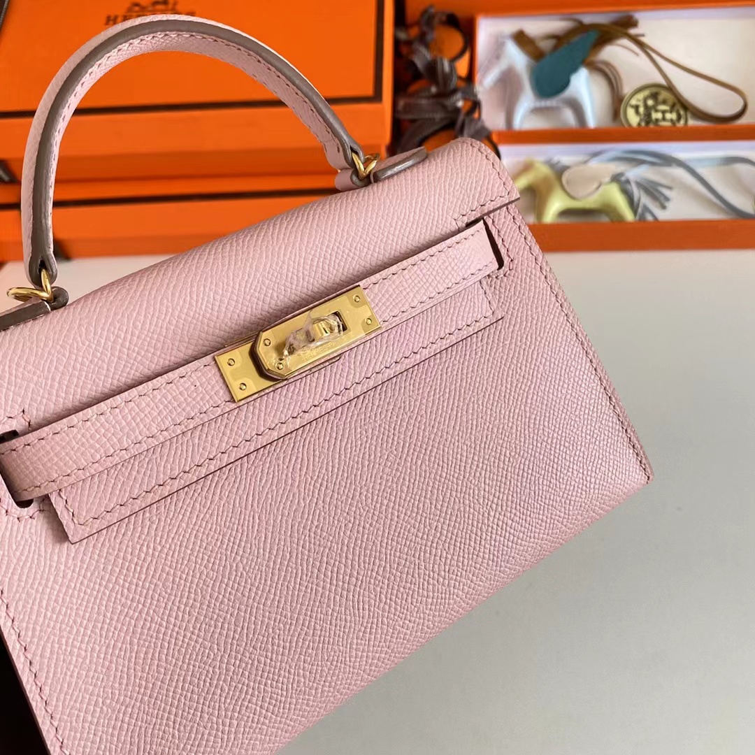 Hermes Women Mini Kelly 20 Bag Epsom Leather Gold Hardware-Pink (9)