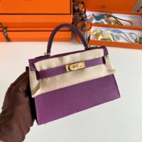 Hermes Women Mini Kelly 20 Bag Epsom Leather Gold Hardware-Purple (8)