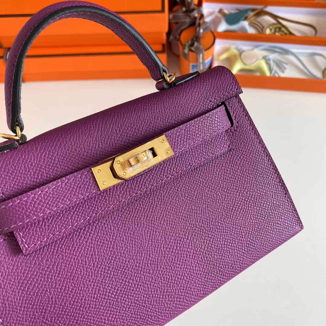 Hermes Women Mini Kelly 20 Bag Epsom Leather Gold Hardware-Purple (2)