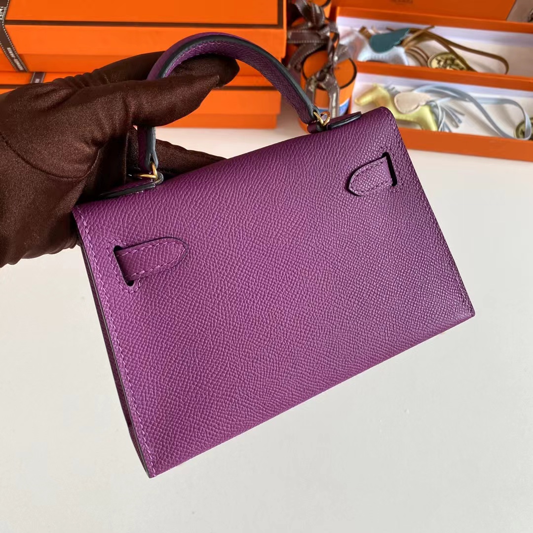 Hermes Women Mini Kelly 20 Bag Epsom Leather Gold Hardware-Purple (3)