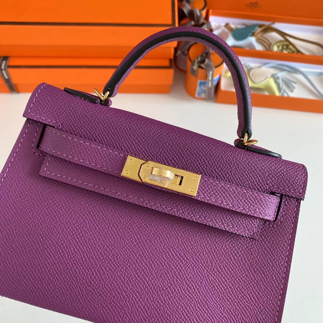 Hermes Women Mini Kelly 20 Bag Epsom Leather Gold Hardware-Purple (4)