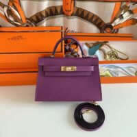 Hermes Women Mini Kelly 20 Bag Epsom Leather Gold Hardware-Purple (8)