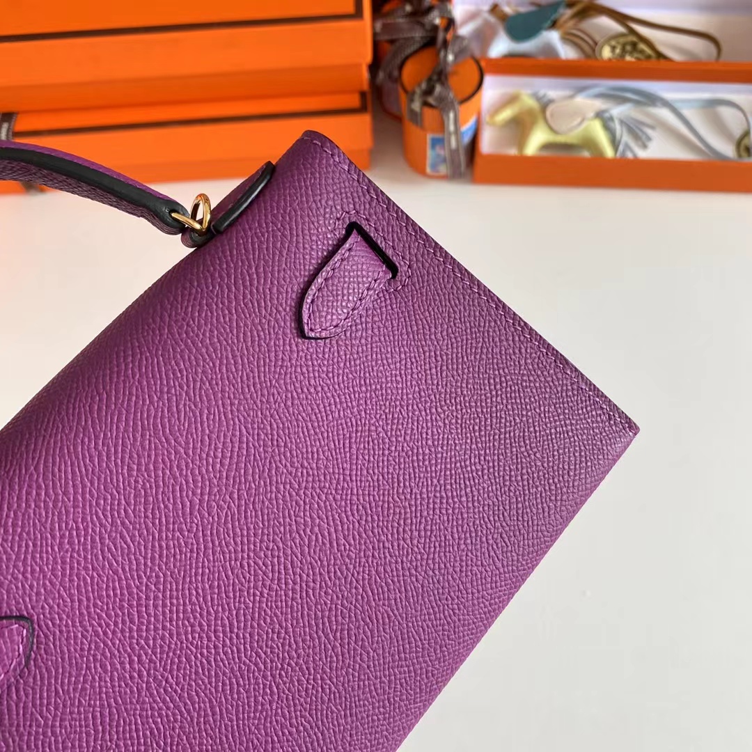 Hermes Women Mini Kelly 20 Bag Epsom Leather Gold Hardware-Purple (6)