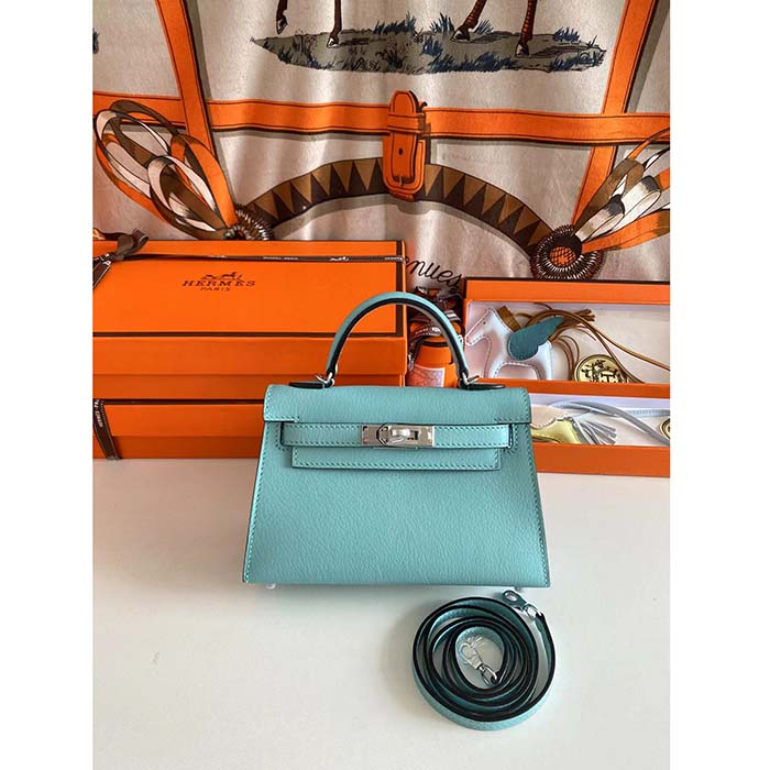 Hermès Mini Kelly 20 Celeste Epsom With Silver Hardware