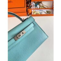 Hermes Women Mini Kelly 20 Bag Epsom Leather Silver Hardware-Blue