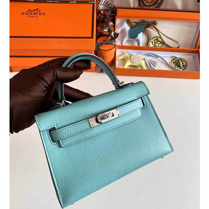 Hermès Mini Kelly 20 Celeste Epsom With Silver Hardware - AG Concierge Fzco