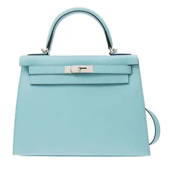 Hermes Women Mini Kelly 20 Bag Epsom Leather Silver Hardware-Blue