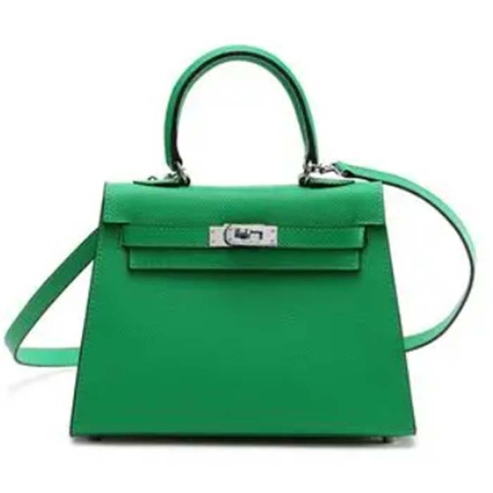 Hermes Women Mini Kelly 20 Bag Epsom Leather Silver Hardware-Bright Green