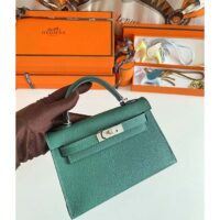 Hermes Women Mini Kelly 20 Bag Epsom Leather Silver Hardware-Green (2)