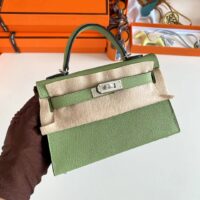 Hermes Women Mini Kelly 20 Bag Epsom Leather Silver Hardware-Light Green (5)