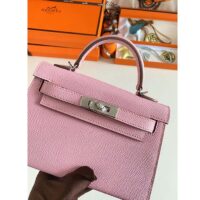 Hermes Women Mini Kelly 20 Bag Epsom Leather Silver Hardware-Light Purple (2)