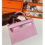 Hermes Women Mini Kelly 20 Bag Epsom Leather Silver Hardware-Light Purple - Imagen 2