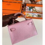 Hermes Women Mini Kelly 20 Bag Epsom Leather Silver Hardware-Light Purple - Imagen 6