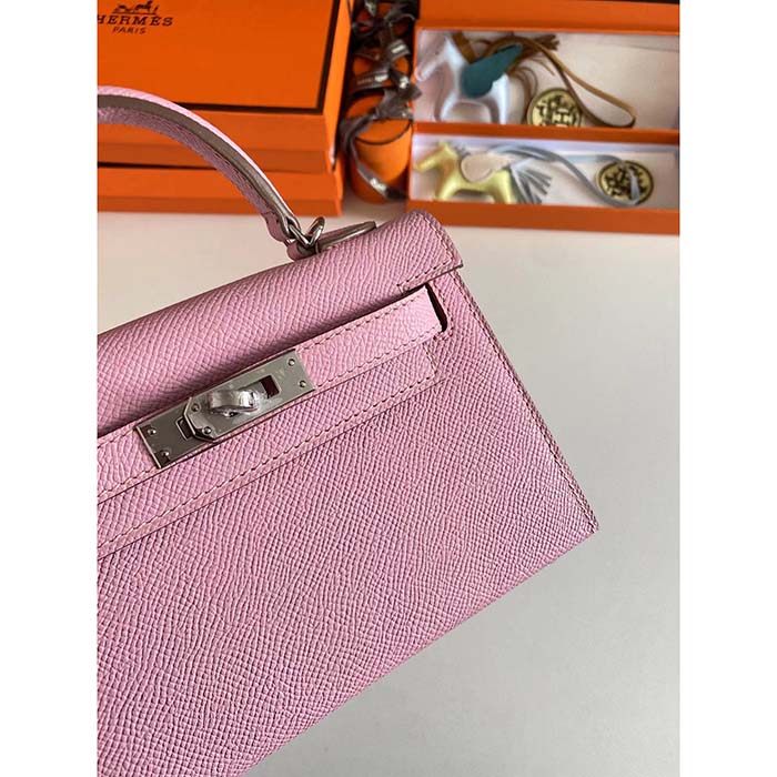 Hermes Women Mini Kelly 20 Bag Epsom Leather Silver Hardware-Light Purple (6)