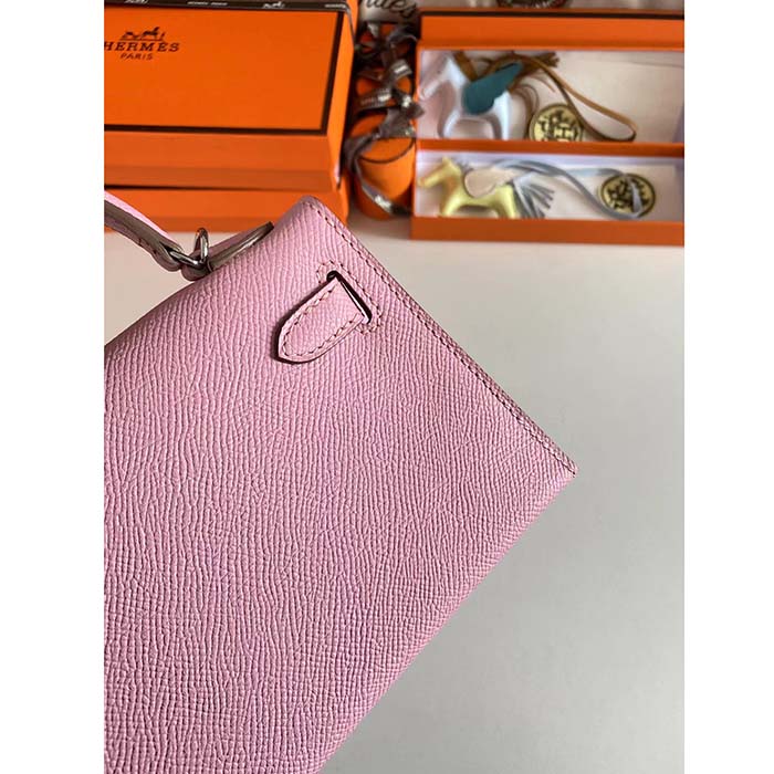 Hermes Women Mini Kelly 20 Bag Epsom Leather Silver Hardware-Light Purple (8)