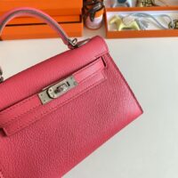 Hermes Women Mini Kelly 20 Bag Epsom Leather Silver Hardware-Rose (6)