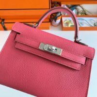 Hermes Women Mini Kelly 20 Bag Epsom Leather Silver Hardware-Rose (6)