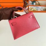 Hermes Women Mini Kelly 20 Bag Epsom Leather Silver Hardware-Rose – Image 8