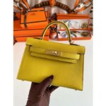 Hermes Women Mini Kelly 20 Bag Suede Leather Gold Hardware-Gold - Image 3