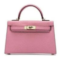 Hermes Women Mini Kelly 20 Bag Suede Leather Gold Hardware-Pink