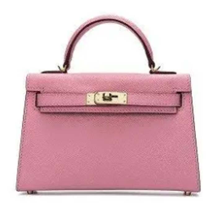 Hermes Women Mini Kelly 20 Bag Suede Leather Gold Hardware-Pink