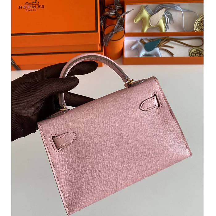 Kelly mini leather handbag Hermès Pink in Leather - 32335703