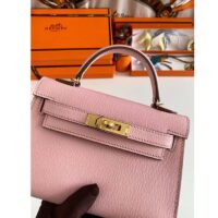 Hermes Women Mini Kelly 20 Bag Suede Leather Gold Hardware-Pink (11)