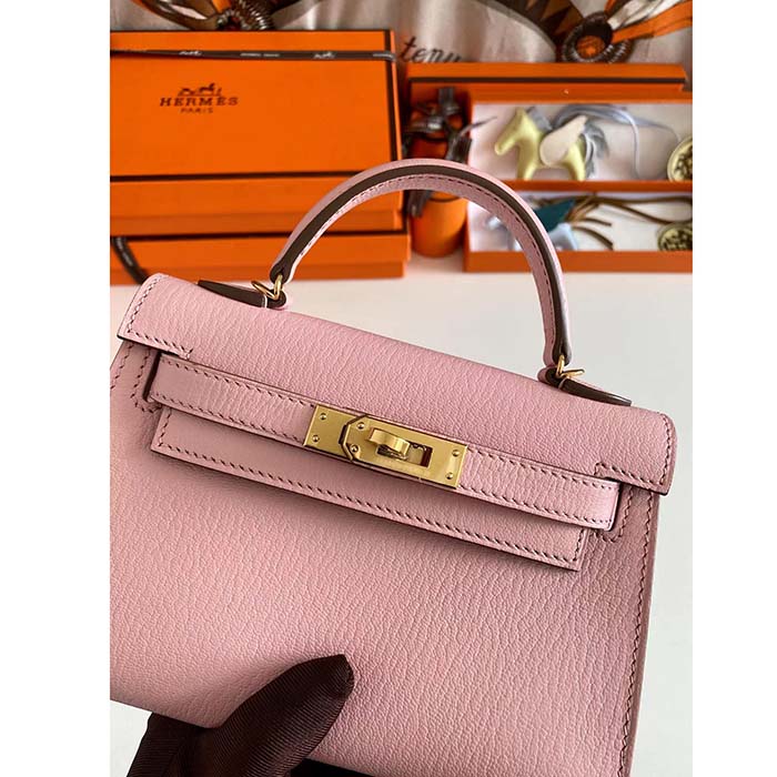 Kelly mini leather handbag Hermès Pink in Leather - 35977066