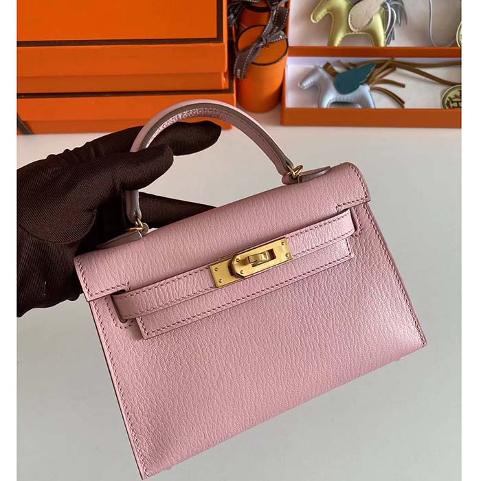 Kelly mini leather handbag Hermès Pink in Leather - 35977066