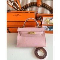 Hermes Women Mini Kelly 20 Bag Suede Leather Gold Hardware-Pink (11)