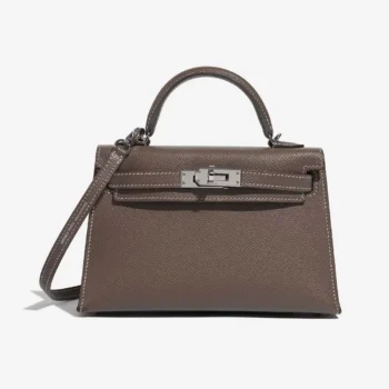 Hermes Women Mini Kelly 20 Bag Suede Leather Silver Hardware-Chocolate