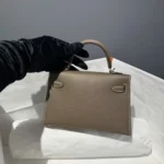 Hermes Women Mini Kelly 20 Bag Suede Leather Silver Hardware-Chocolate