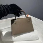 Hermes Women Mini Kelly 20 Bag Suede Leather Silver Hardware-Chocolate