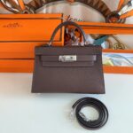 Hermes Women Mini Kelly 20 Bag Suede Leather Silver Hardware-Chocolate – Bild 2
