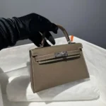 Hermes Women Mini Kelly 20 Bag Suede Leather Silver Hardware-Chocolate