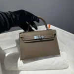 Hermes Women Mini Kelly 20 Bag Suede Leather Silver Hardware-Chocolate