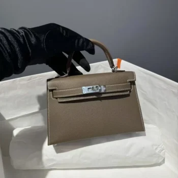 Hermes Women Mini Kelly 20 Bag Suede Leather Silver Hardware-Chocolate