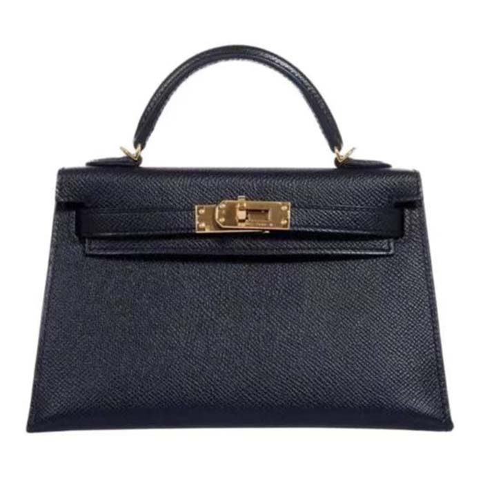 Hermes Women Mini Kelly 20 Bag in Togo Leather with Gold Hardware-Black