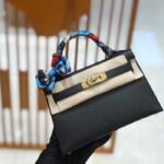 Hermes Women Mini Kelly 20 Bag in Togo Leather with Gold Hardware-Black - Imagen 4