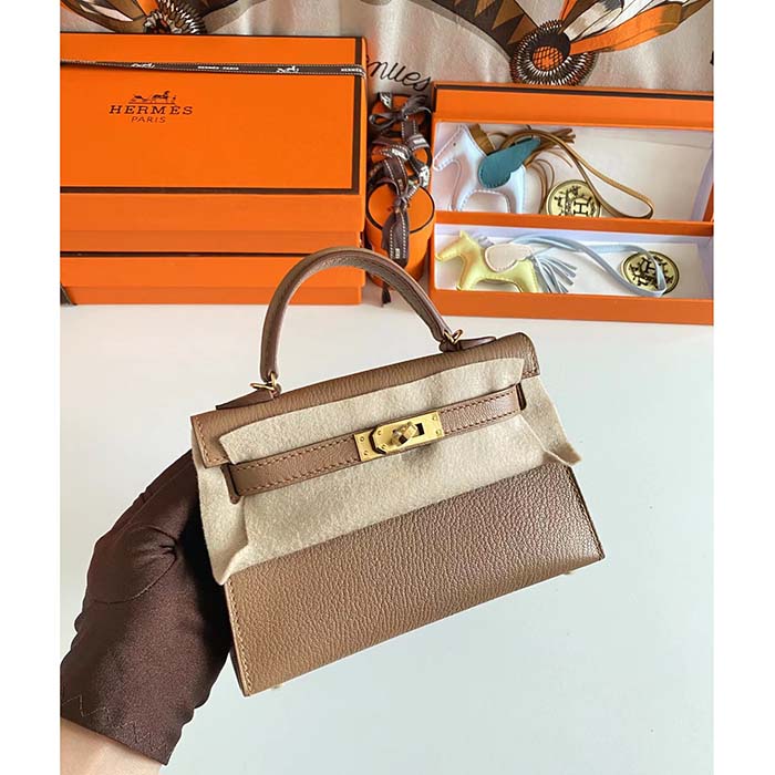 HERMES Mini KELLY 20 Gulliver leather Gold 〇U Engraving Shoulder bag 5 –  BRANDSHOP-RESHINE