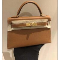 Hermes Women Mini Kelly 20 Bag in Togo Leather with Gold Hardware-Brown (6)