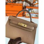 Hermes Women Mini Kelly 20 Bag in Togo Leather with Gold Hardware-Brown - Image 3