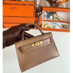 Hermes Women Mini Kelly 20 Bag in Togo Leather with Gold Hardware-Brown - Image 4