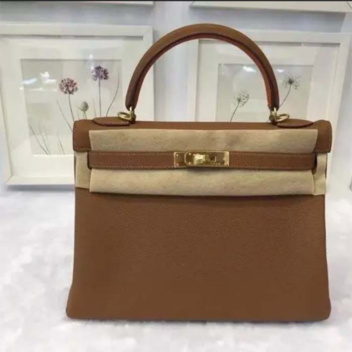 Hermes Women Mini Kelly 20 Bag in Togo Leather with Gold Hardware-Brown