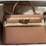 Hermes Women Mini Kelly 20 Bag in Togo Leather with Gold Hardware-Brown - Image 5