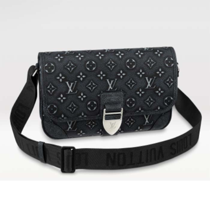 Louis Vuitton LV Unisex Archy Messenger MM Bag Black Charcoal Cowhide Leather